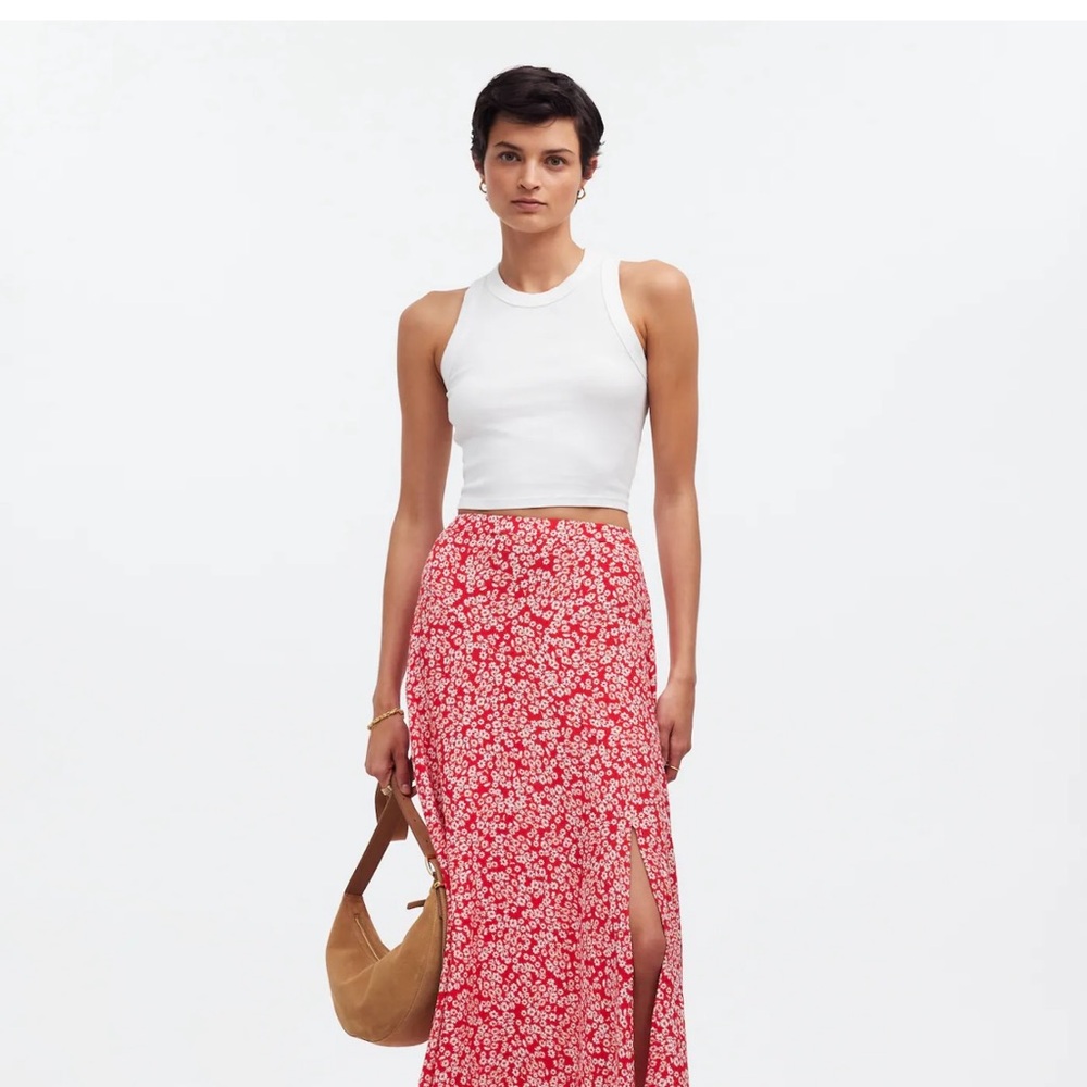Madewell Red and White Wrap Maxi Skirt with Slit